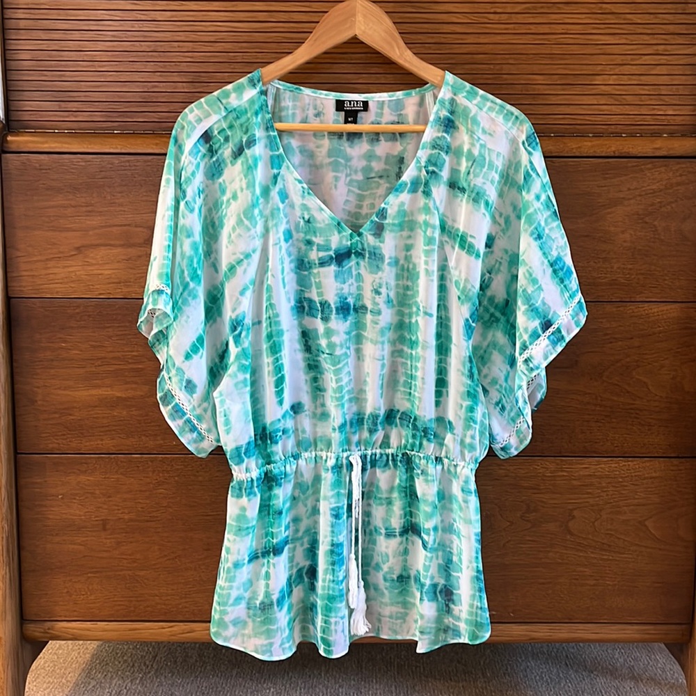 Summer-Ready, tie-dyed teal & white, blouse!
